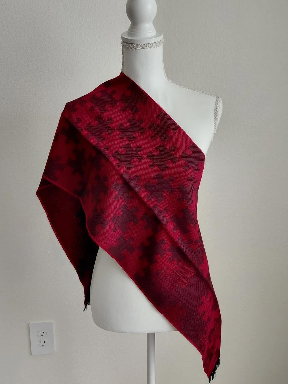 Red & Black Jacquard Wool Scarf for Men